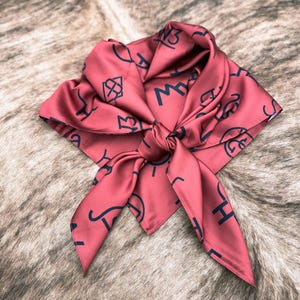 Burnt Orange Branded Wild Rag, Western Branded Wild Rag 35&quot;x35&quot;, Cowboy Scarf