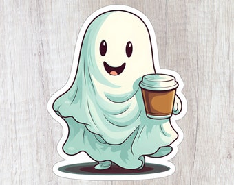 Ghost Drinking Coffee Sticker | Ghost Sticker | Halloween Sticker | Ghost Coffee Sticker | Bookish Sticker | Reading Sticker
