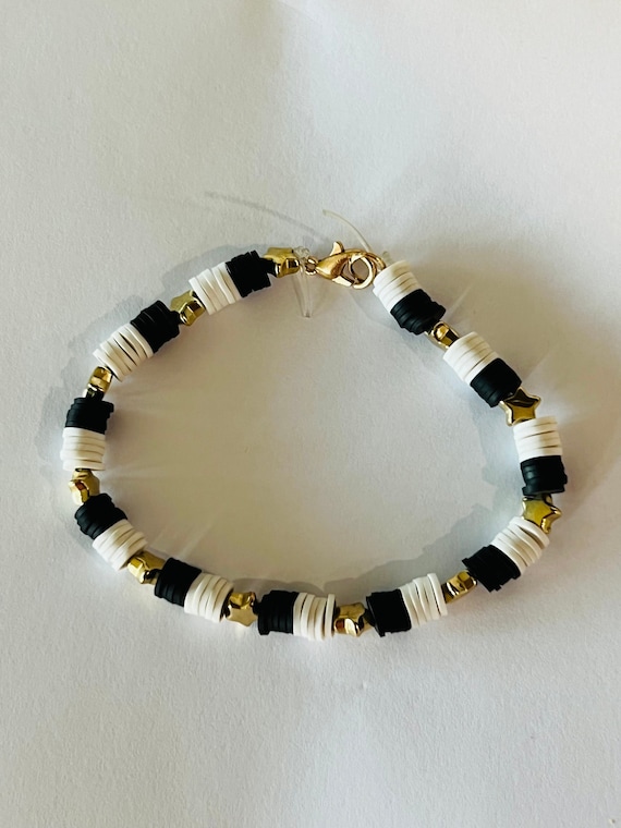 Black White Gold Clay Beaded Bracelet