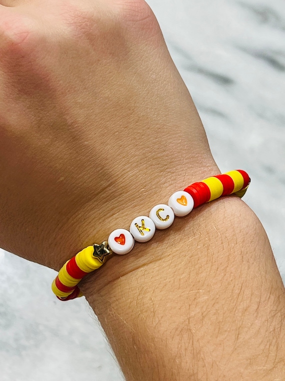 Kansas City Chiefs Bracelet, Clay Bead Bracelet, KC Bracelet