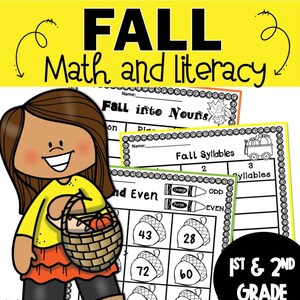 Fall Themed Math and Reading Printable Worksheets Bundle for 1st 2nd ...