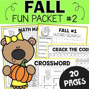 29-Page Fall Themed Printable Worksheets for 1st 2nd 3rd Grade Early Finishers Activity Book Math Centers ELA Curriculum Homeschool Resource