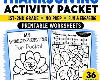 Paquete de actividades de Acción de Gracias para niños / Paquete de diversión para 1.º y 2.º grado sin preparación (Descarga digital)