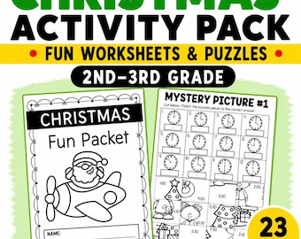 Paquete de actividades navideñas para niños / Hojas de trabajo para 1.º y 2.º grado / Matemáticas, Lengua y Literatura y actividades navideñas / Materiales imprimibles navideños listos para usar para la educación en casa