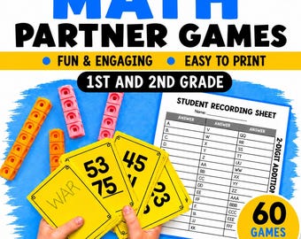1st-2nd Grade Math Partner Games Bundle: Addition, Subtraction, Money (Digital Download)