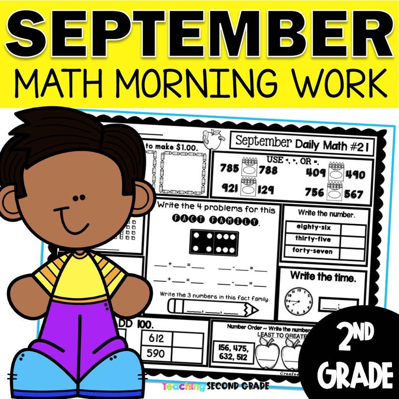 Daily Math Worksheet Bundle September Activities for Second Grade ...