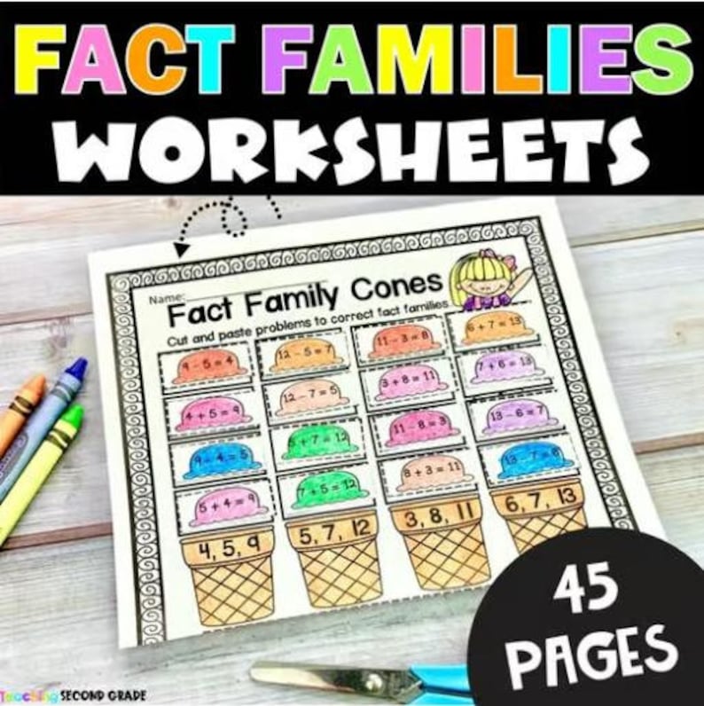 Addition Subtraction Math Fact Families Worksheets (1st-2nd Grade) (45 ...