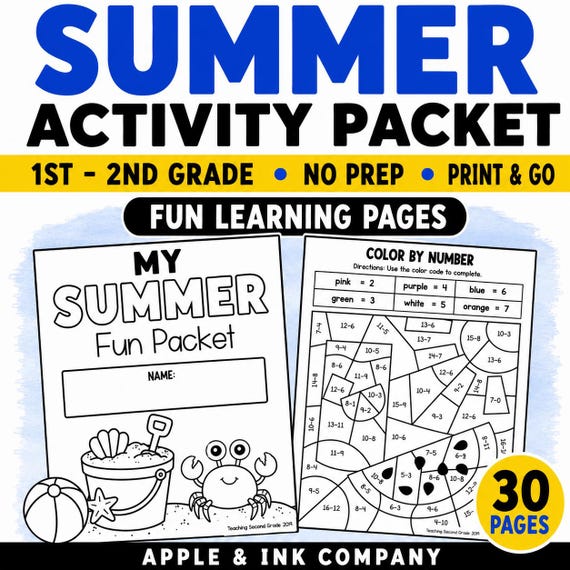 Summer Activity Packet, 1st-2nd Grade Fun Learning Pages (30 Pages)