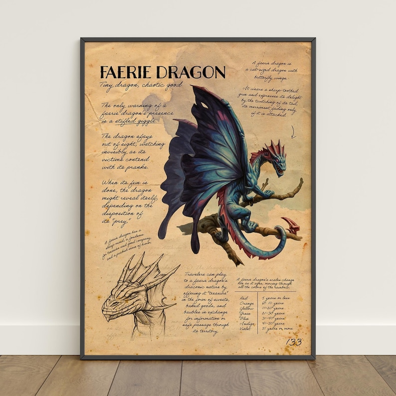 Dungeons & Dragons Monster Poster | Beholder Wall Art | Game Canvas Print Faerie Dragon