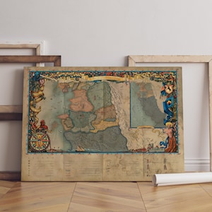 Póster del mapa del mundo de The Witcher, arte mural de los Reinos del Norte, impresión en lienzo enrollado, póster del juego para regalar