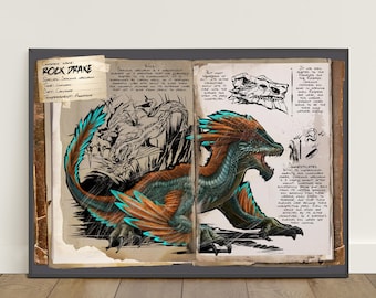 ARK Survival Evolved Dossiers Poster | Dinosaurs Wall Art | Game Canvas Print