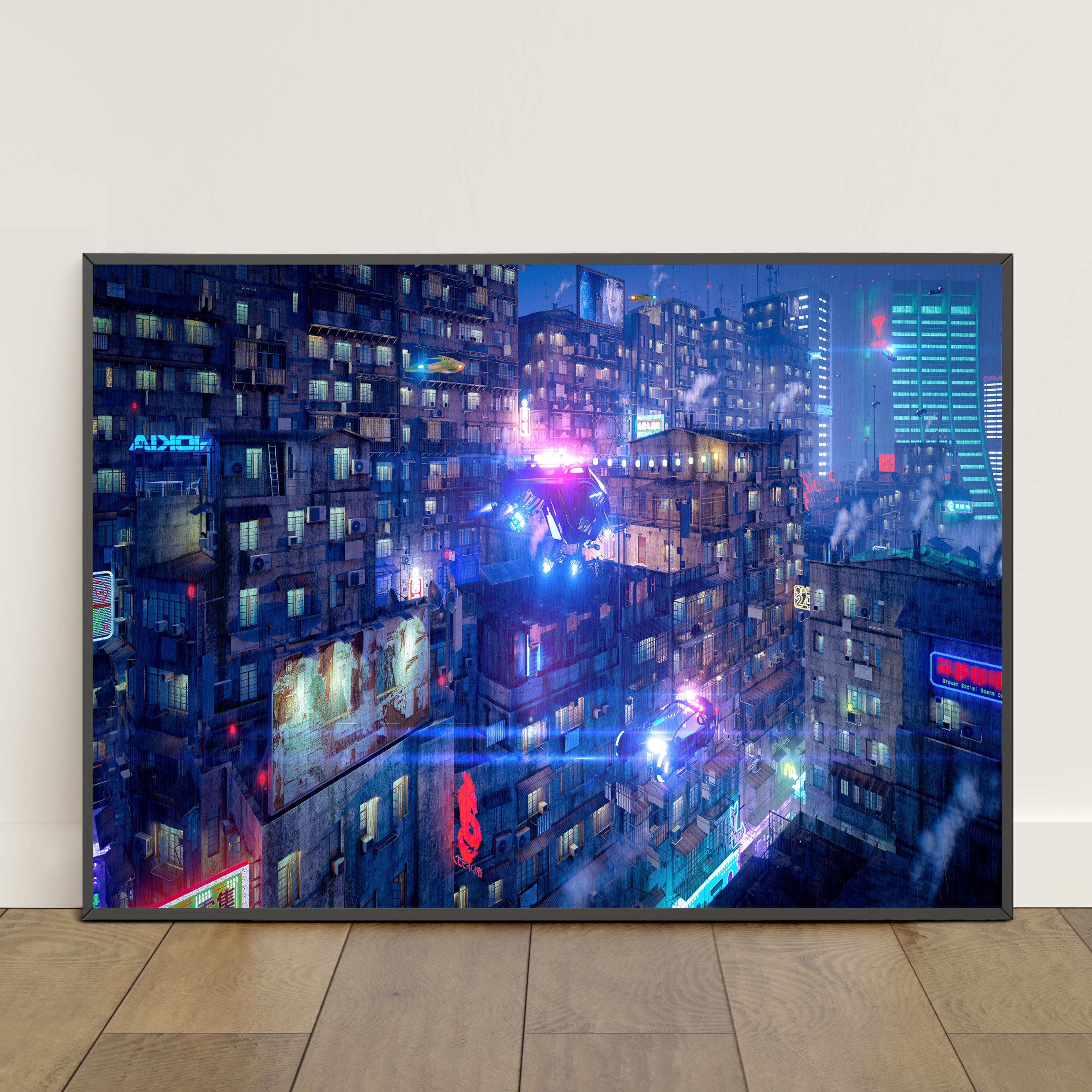 Cyberpunk City Poster | Futuristic City Wall Art | Game Canvas Print ...
