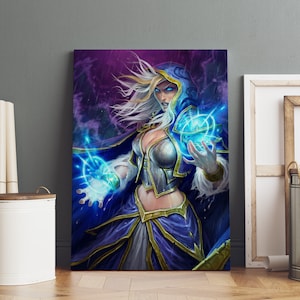 Póster de Hearthstone, arte mural de Jaina Proudmoore, impresión en lienzo enrollado, póster de juego para regalo