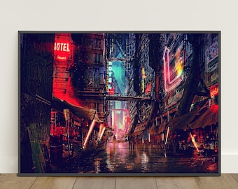 Cyberpunk City Poster | Futuristic City Wall Art | Game Canvas Print #3