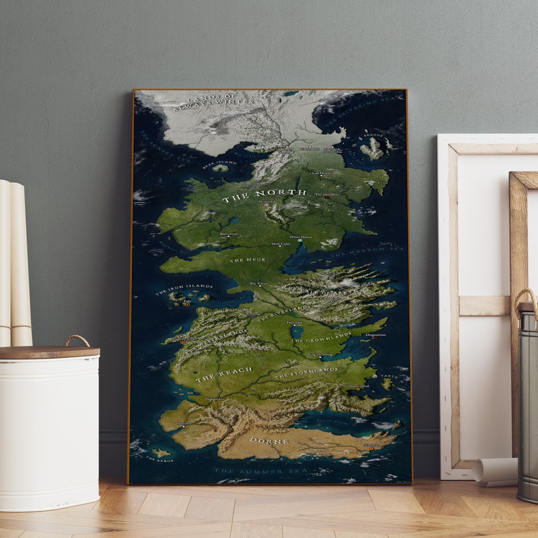 Game of Thrones Map Poster, Westeros Wall Art, Premium Canvas Print