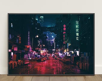 Póster de ciudad cyberpunk / Arte mural de ciudad futurista / Lienzo impreso para videojuegos n.° 3