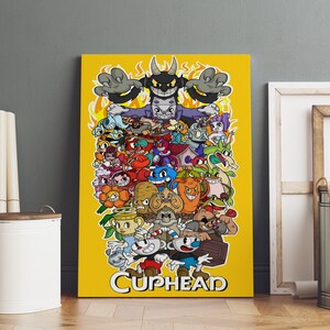 Cuphead Poster, Mugman Wall Art, Premium Canvas Print, Game Fan Gift, Frame Option Available