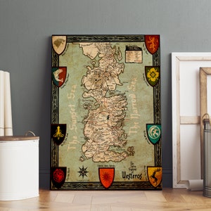 Póster del mapa de Westeros, arte de pared de Juego de Tronos, impresión en lienzo de primera calidad, regalo para fanáticos de la película, opción de marco disponible