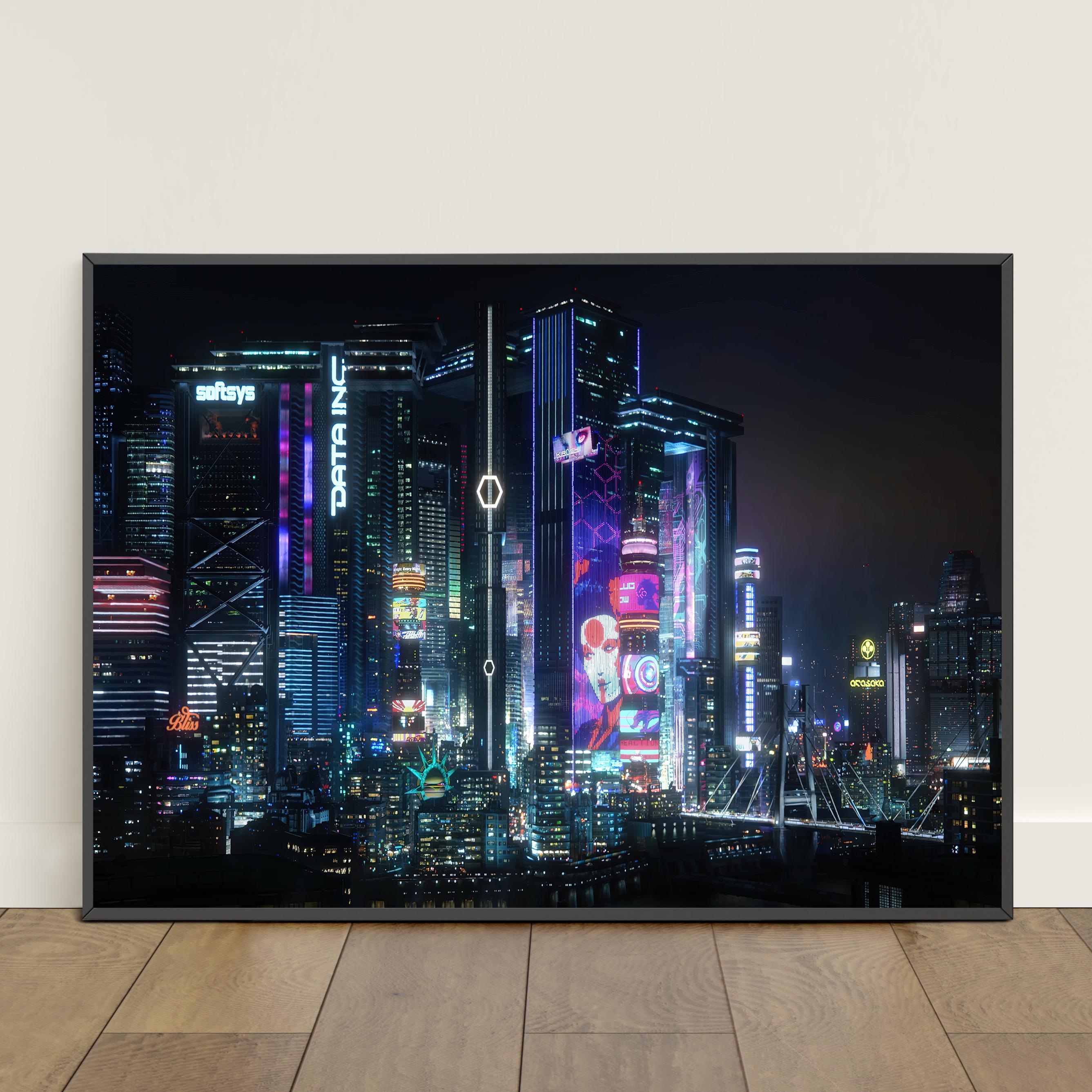 Cyberpunk City Poster | Futuristic City Wall Art | Game Canvas Print ...