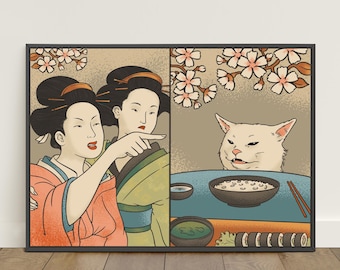 Woman Yelling at a Cat Poster | Japanese Meme Wall Art | Meme Canvas Print