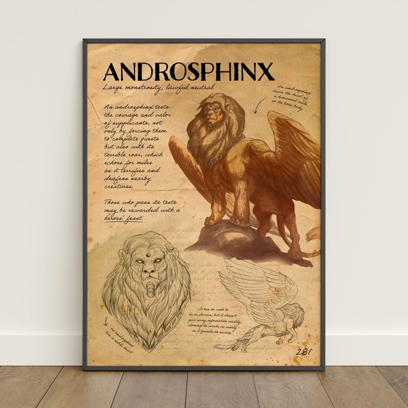 Dungeons & Dragons Monster Poster | Beholder Wall Art | Game Canvas Print Androsphinx