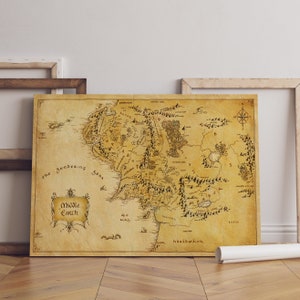 Mittelerde Karte Poster, Herr der Ringe Wandkunst, Premium Leinwanddruck, Geschenk für Filmfans, Rahmenoption verfügbar