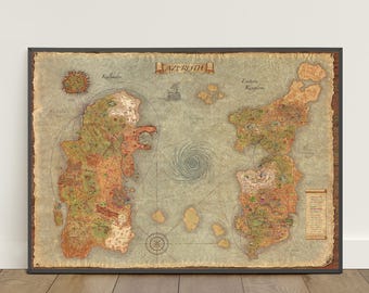 Poster della mappa di Warcraft / Arte murale di Azeroth / Stampa su tela del gioco