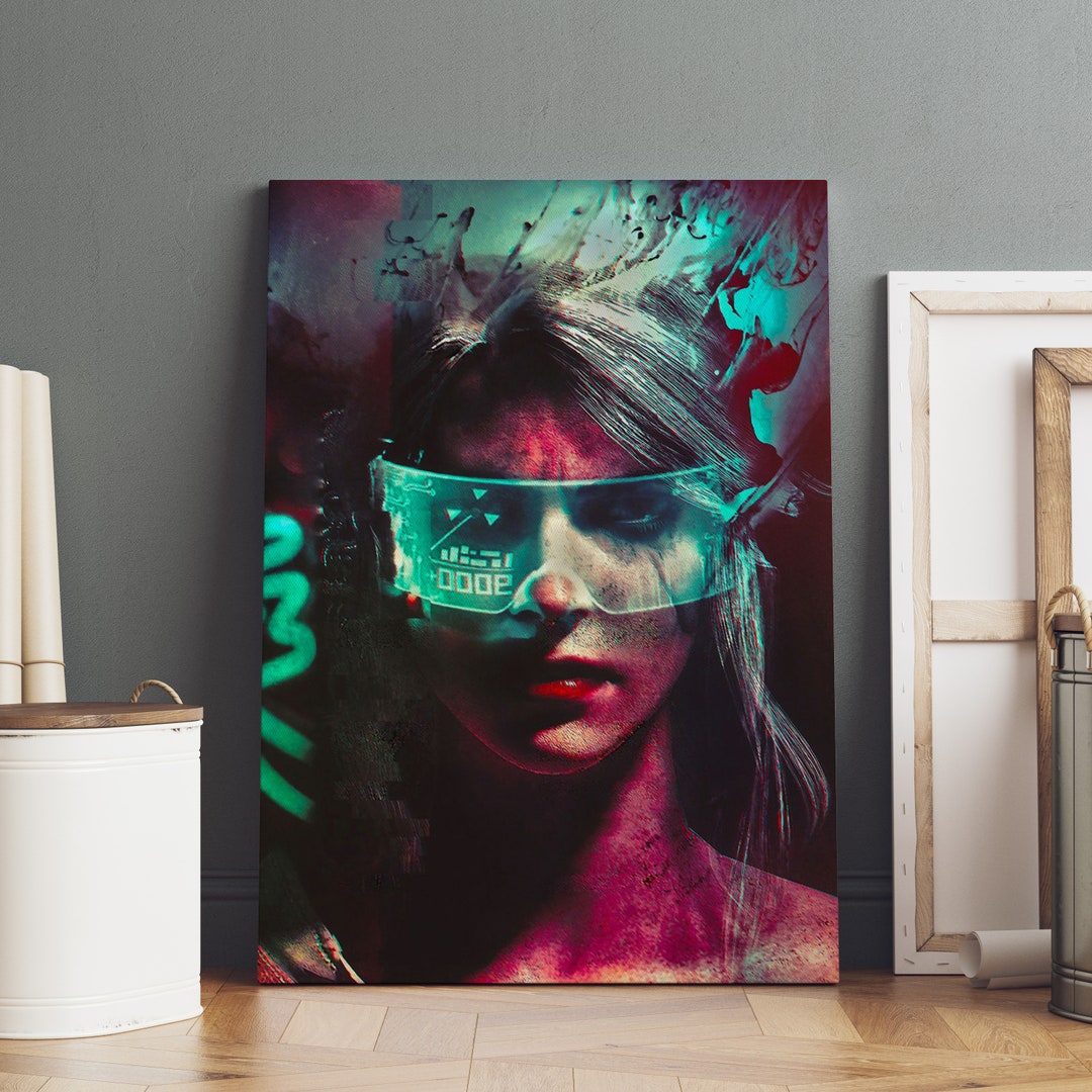 Cyberpunk Girl Poster Neon Girl Wall Art Premium Canvas - Etsy