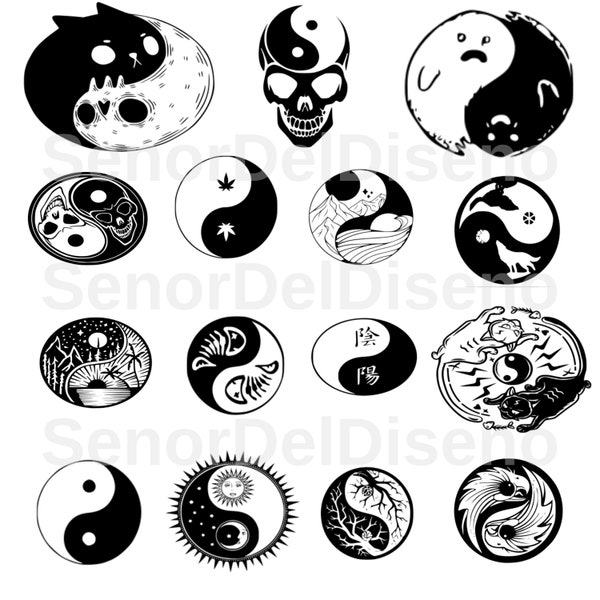 Yin Yang Svg Bundle, Taoism svg, Tai Chi svg, Yin Yang Cipartbig Yinyang pack 15 Yinyang Svg, Buddhism Svg, Hippie Svg, Decal Shape Vector