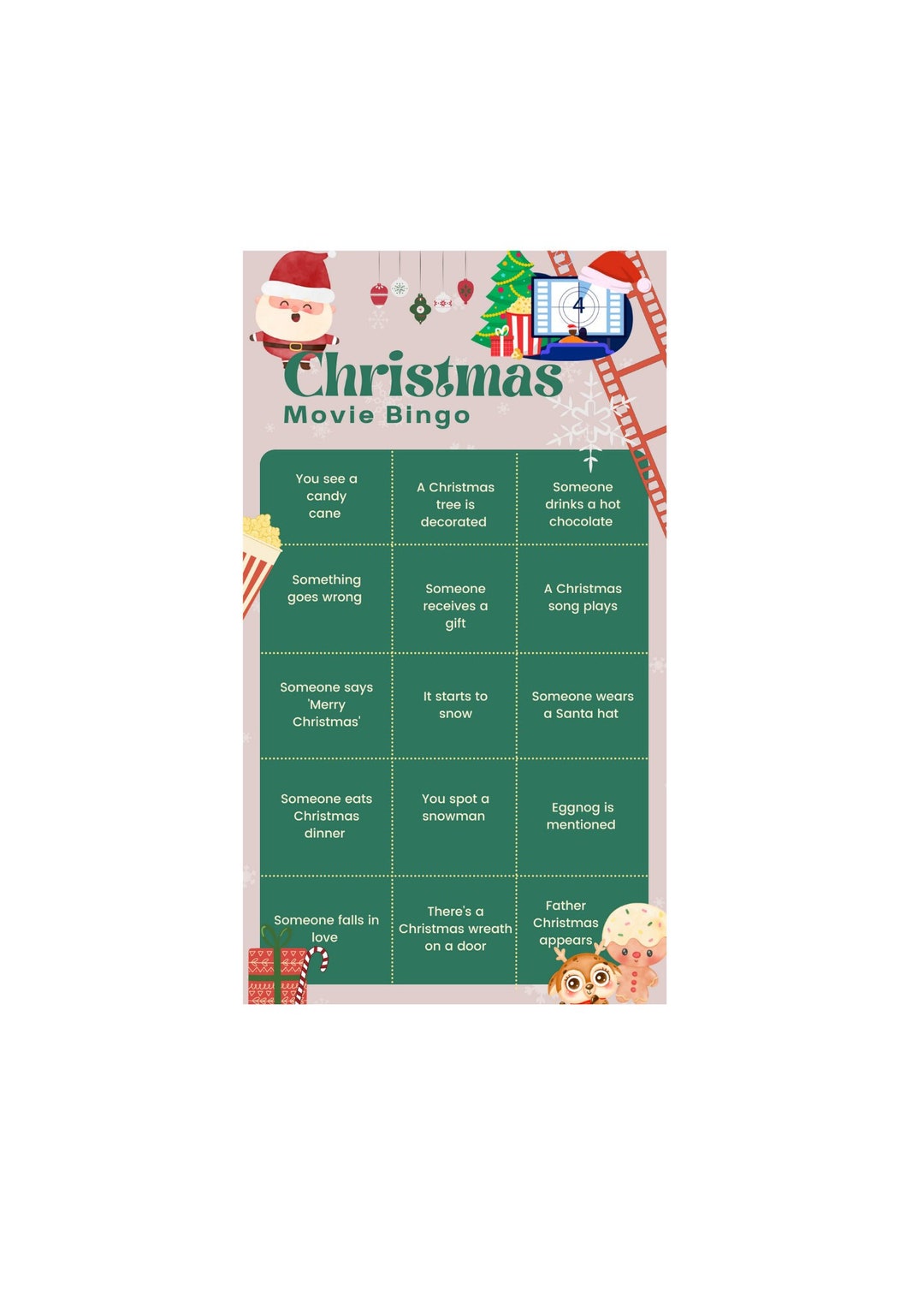 Christmas Bingo Card Printable Etsy