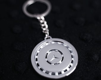 Top Quality Hubcap Mercedes Keychain Keyring Chrome Alloy Wheel old retro key chain decoration W201 W124 W126 W140 W202