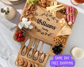 Personalized Bamboo Charcuterie Board, Custom Wedding Gift
