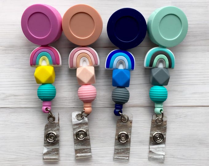 Boho Rainbow Silicone Beaded Badge Reel, ID Badge Reel, Nurse Accessories, Nurse gift.