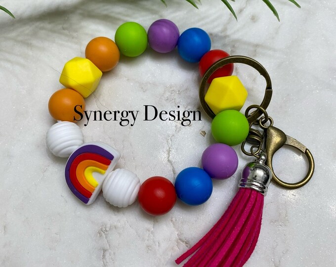 Wristlet keychains- Love Rainbow purple, blue, green, red, yellow
