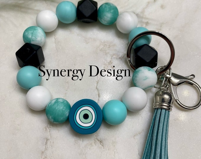Wristlet keychains-Evil Eye teal design