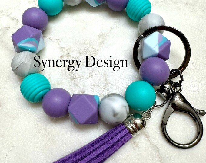 Wristlet keychain- Purple and teal design