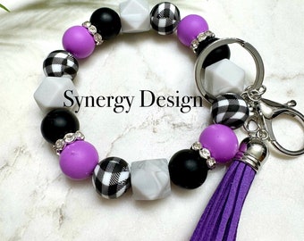 Wristlet keychains- Purple and plaid