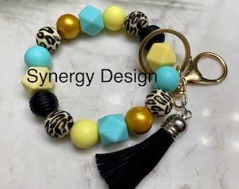 Wristlet keychains-Yellow, aqua gold