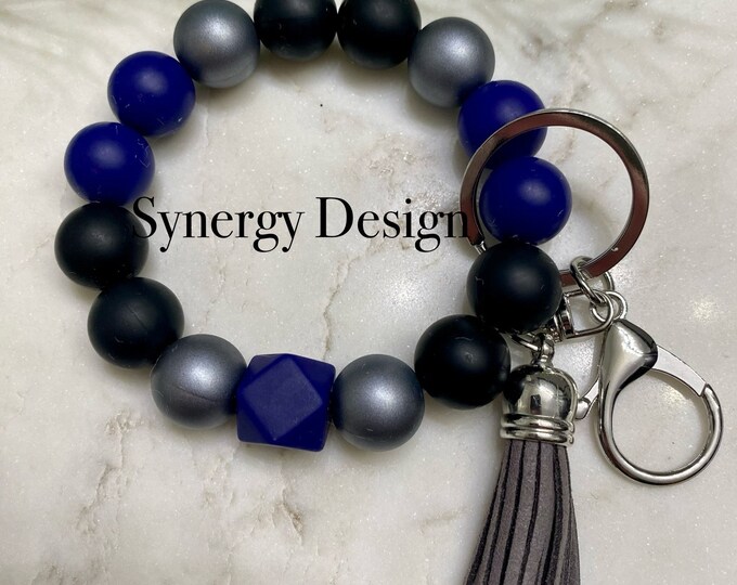 Wristlet keychains- Team spirit black, silver and sapphire blue