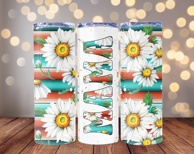 Floral MAMA 20oz Tumbler with Lid and straw.