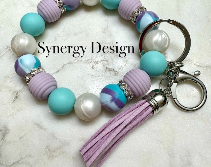 Wristlet Keychain- Mermaid wishes purple and aqua design
