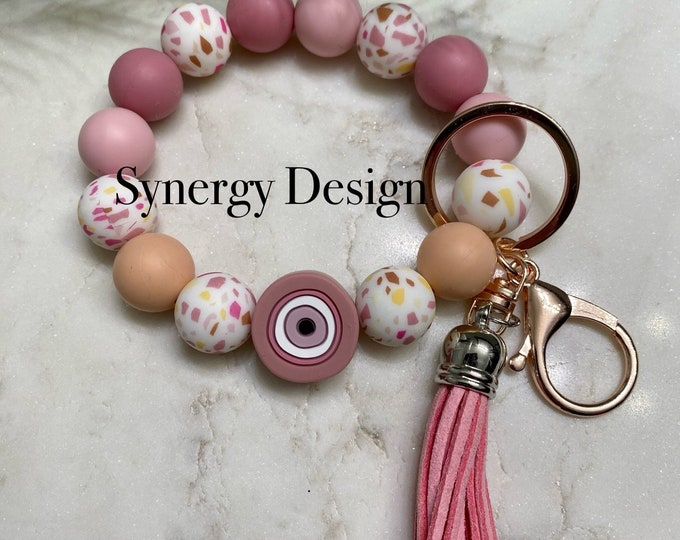 Wristlet keychains- Evil Eye mauve and pink terazzo