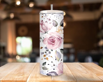 Pretty Floral 20 oz Tumbler with Lid and Straw.