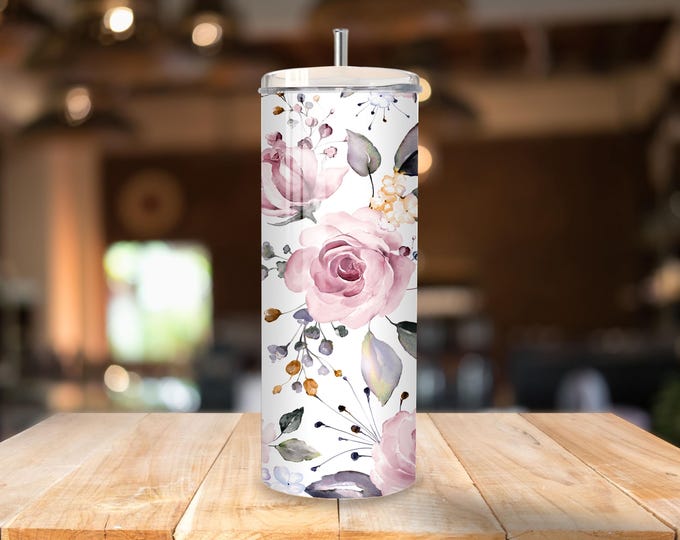 Pretty Floral 20 oz Tumbler with Lid and Straw.