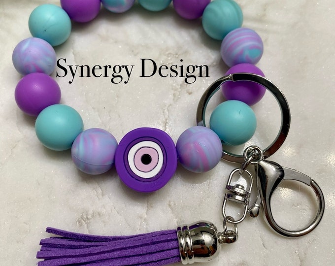 Wristlet keychains- Evil Eye Purple and aqua design