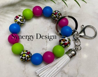 Wristlet keychains- Retro green, pink, blue and leopard multi design