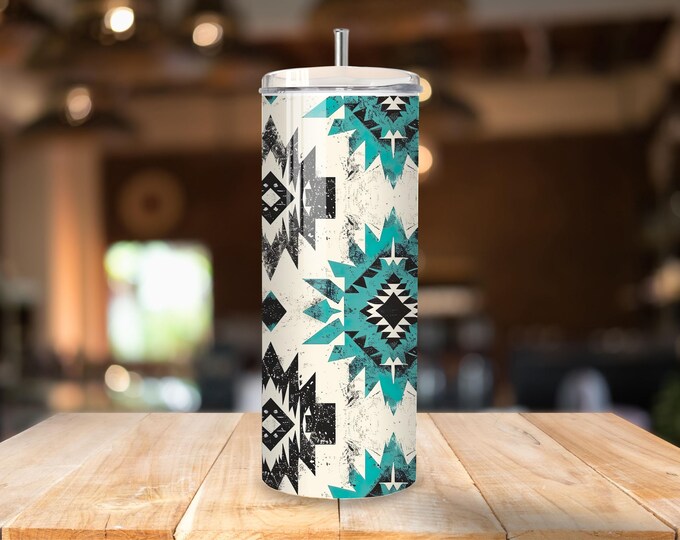 Aztec Western Pattern 20oz  Tumbler with lid and straw.