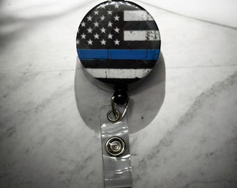 Law Enforcement Badge Reel-Blue Line- nurse-gift