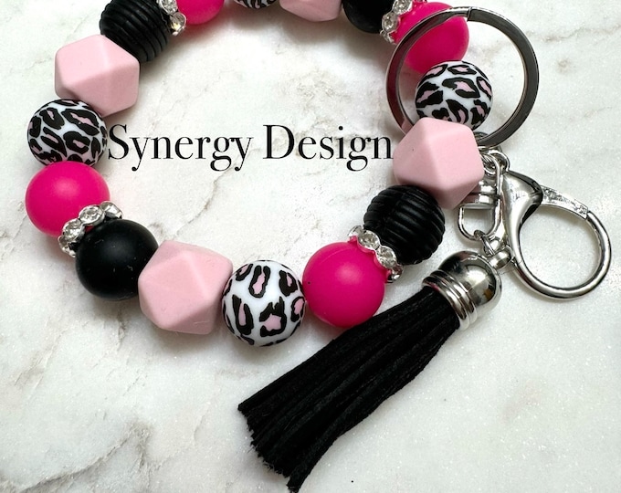 Wristlet keychain- Pink leopard breeze