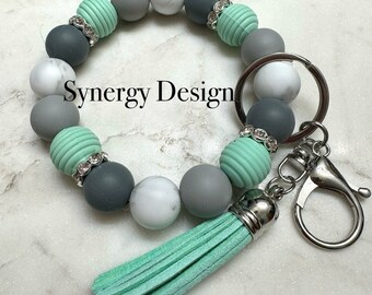 Wristlet keychains- Mint green, grey and marble stone